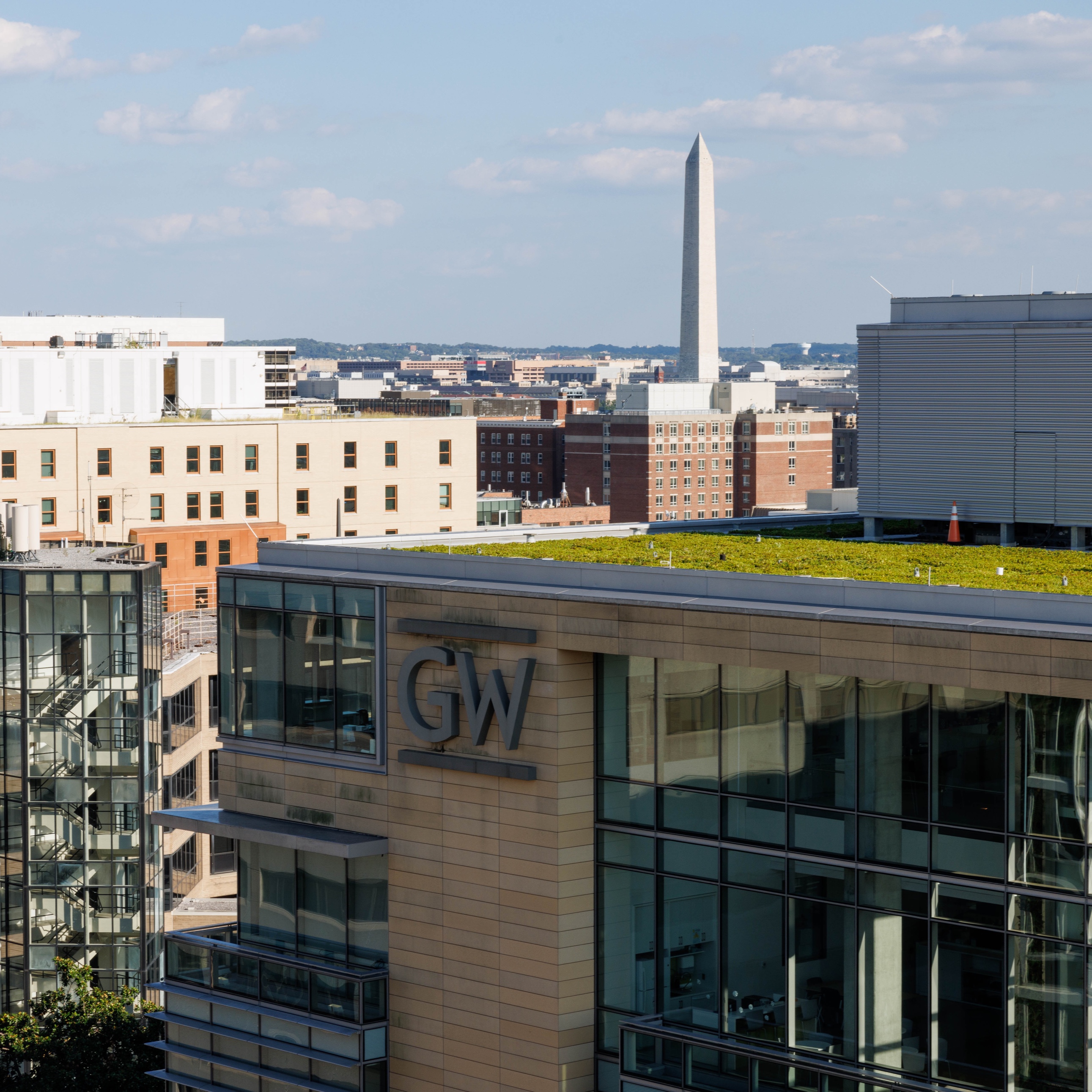 Aerial view of GW's Foggy Bottom campus